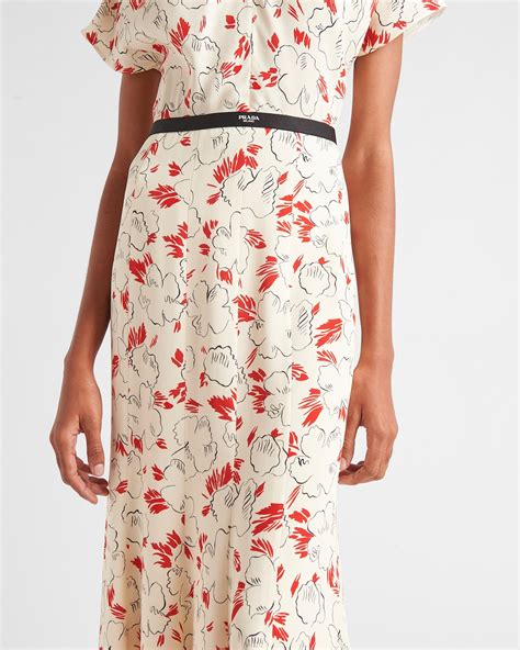 prada floral red dress|Tan/red Printed Sablé Dress .